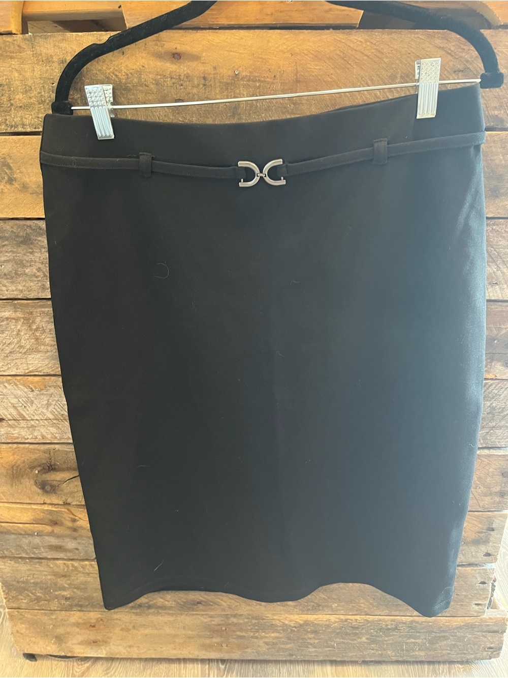 Black Pencil Skirt with Silver Waist Accent